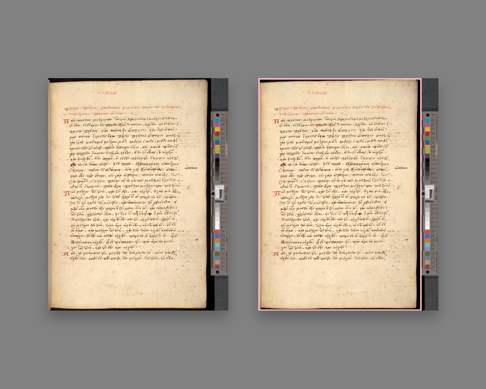 Automatic image cropping. The pink rectangle is a crop of
the page image only, without the colorbar.