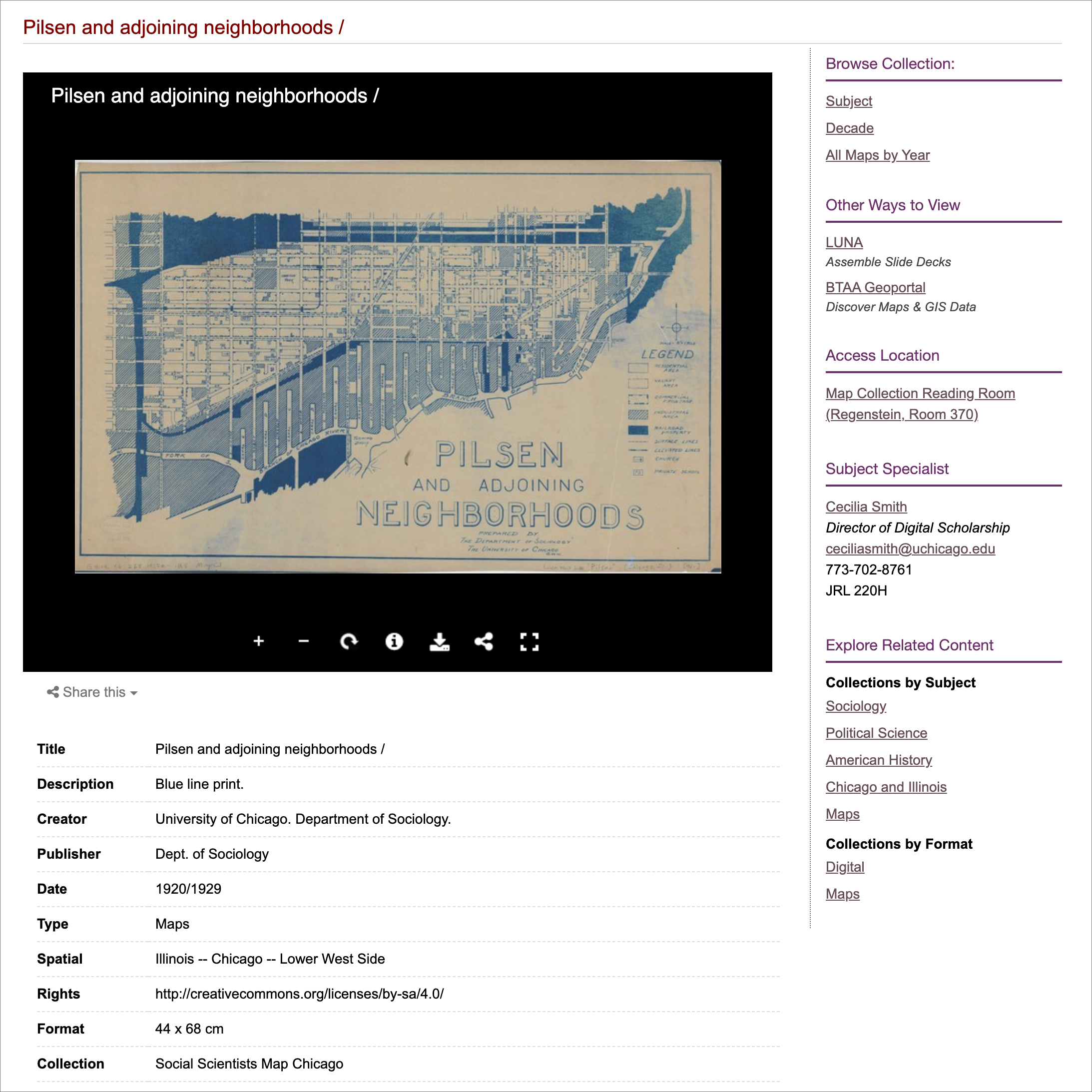 An item in the current digital collections template.