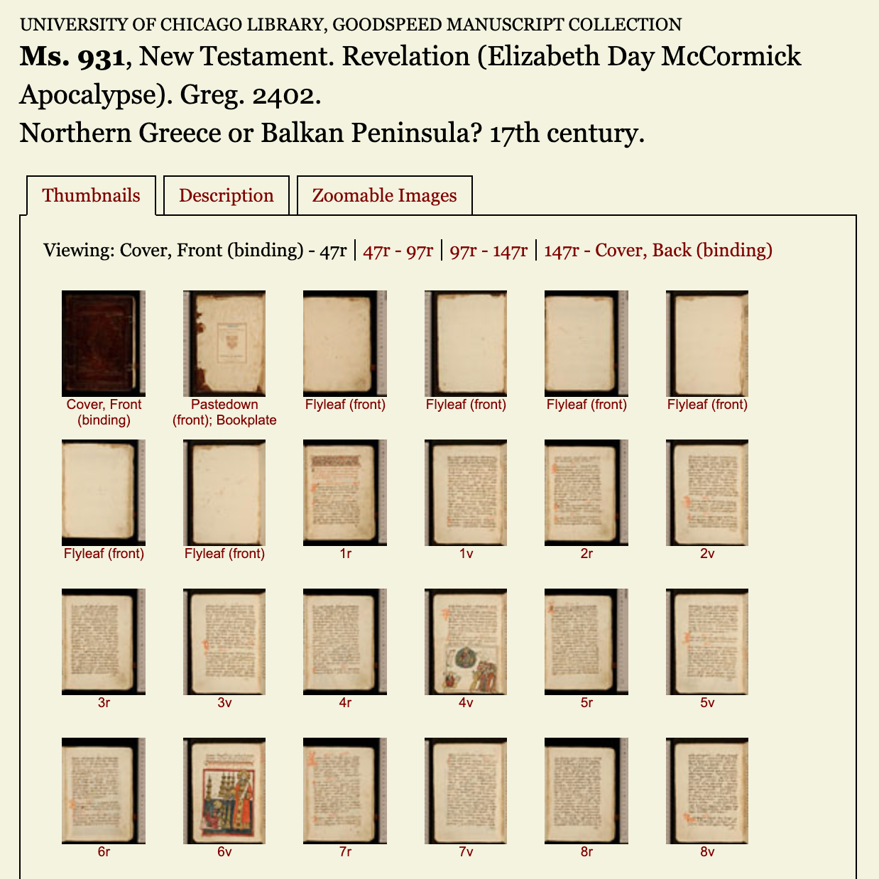 Manuscript collection thumbnail view.