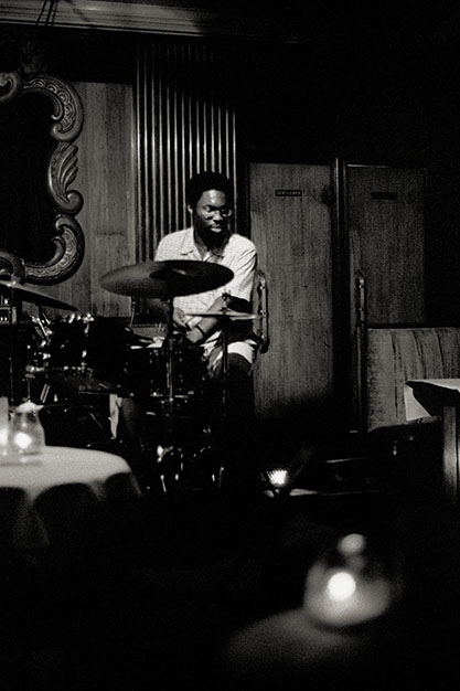 A drummer takes a short break.