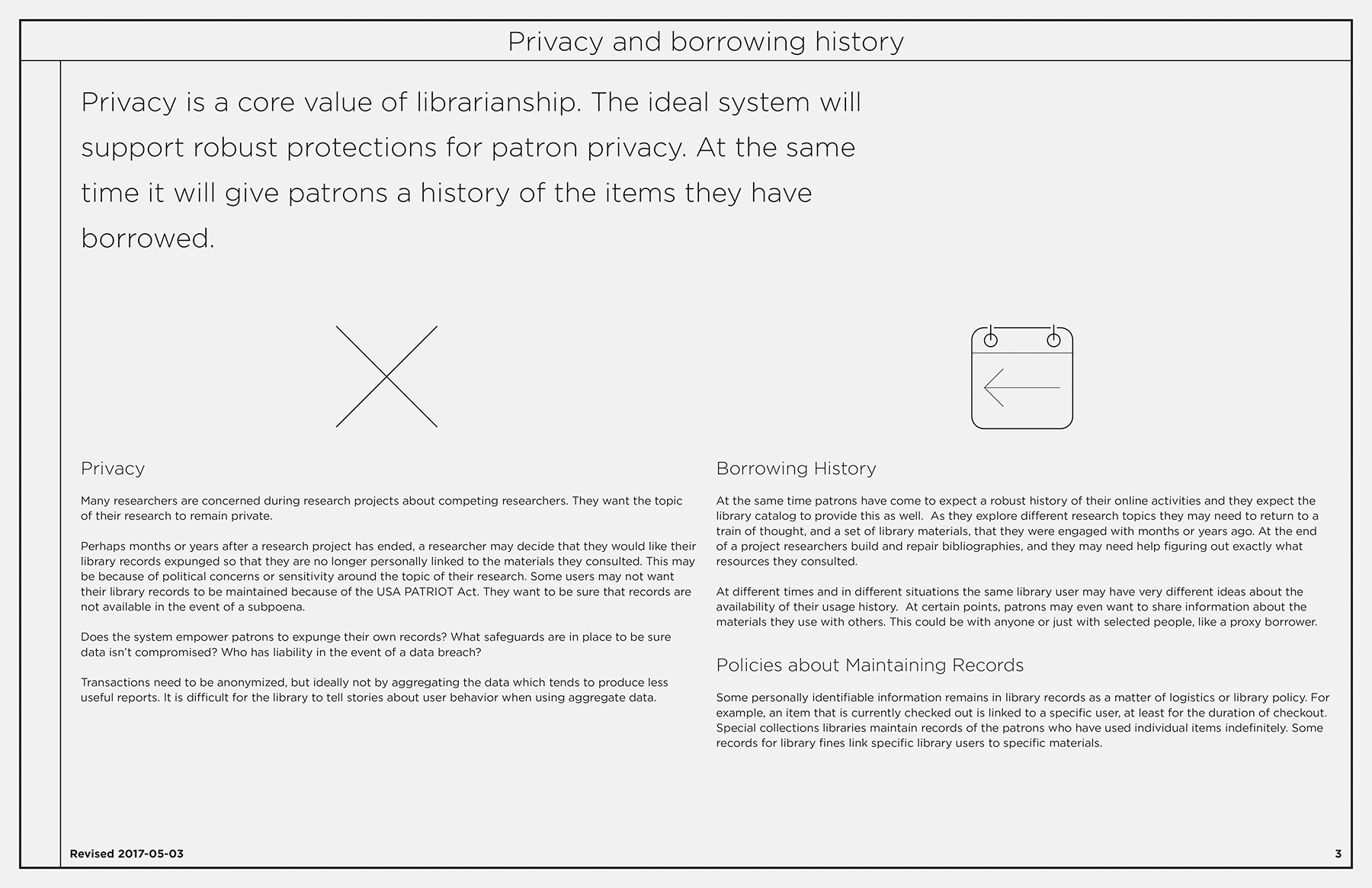 Privacy and borrowing history.